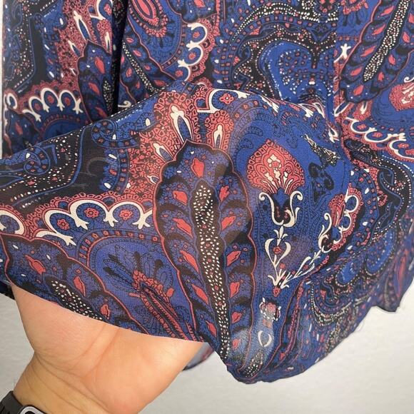 Paraphrase Women Top Size S Multicolored Paisley 3/4 Sleeve Semi Sheer Blouse - Picture 7 of 11